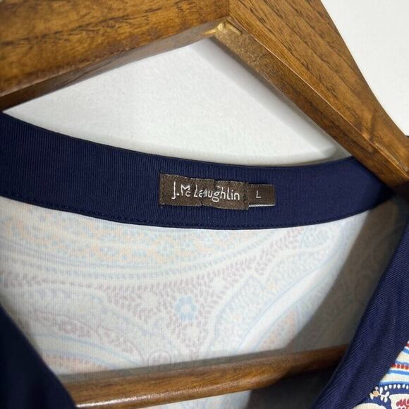 J McLaughlin Blue Paisley Stretch Half Sleeve Blouse Shirt Size Large Women’s - Picture 4 of 11